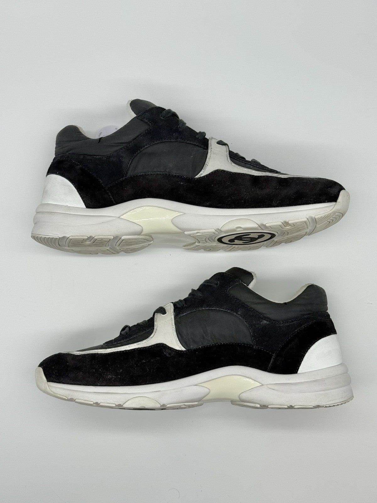 Size 45EU/12US - Chanel CC Logo White Black Nylon/Seude Sneakers
