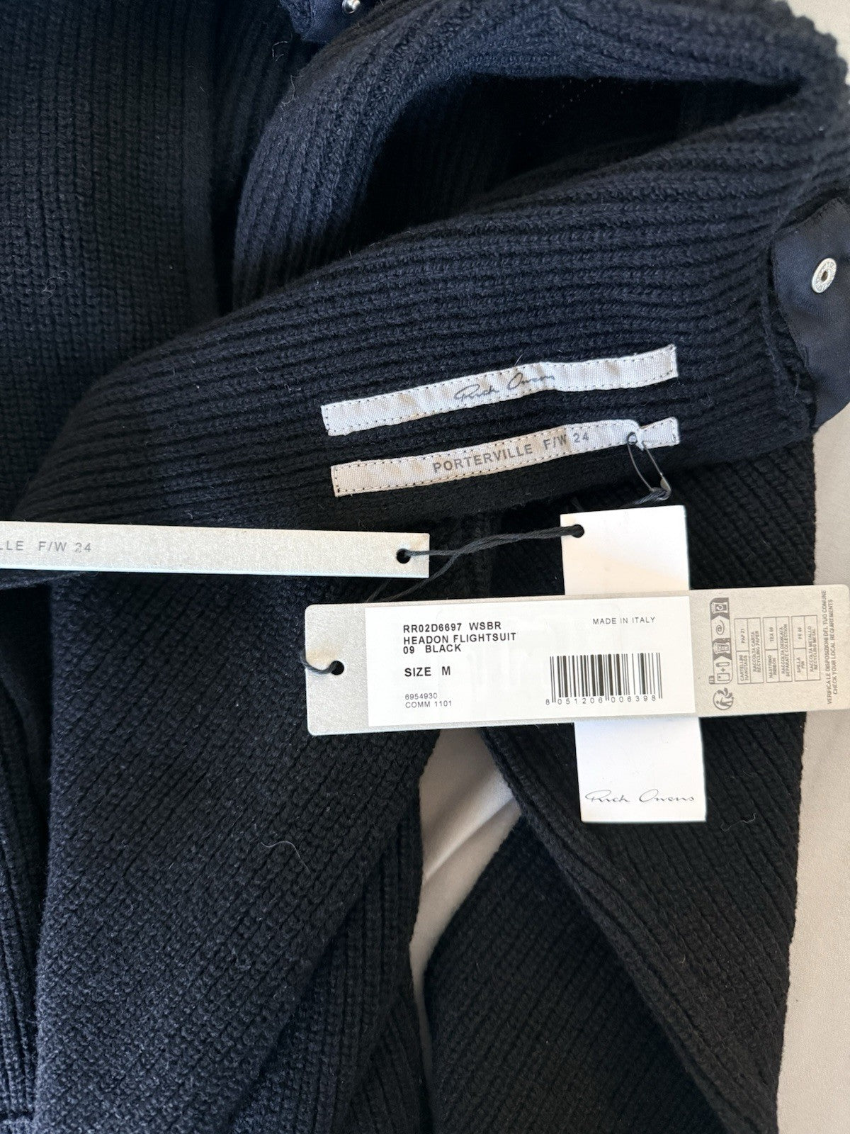 Rick Owens Headon Flight suit In Black Wool Knit ($1950 Retail)