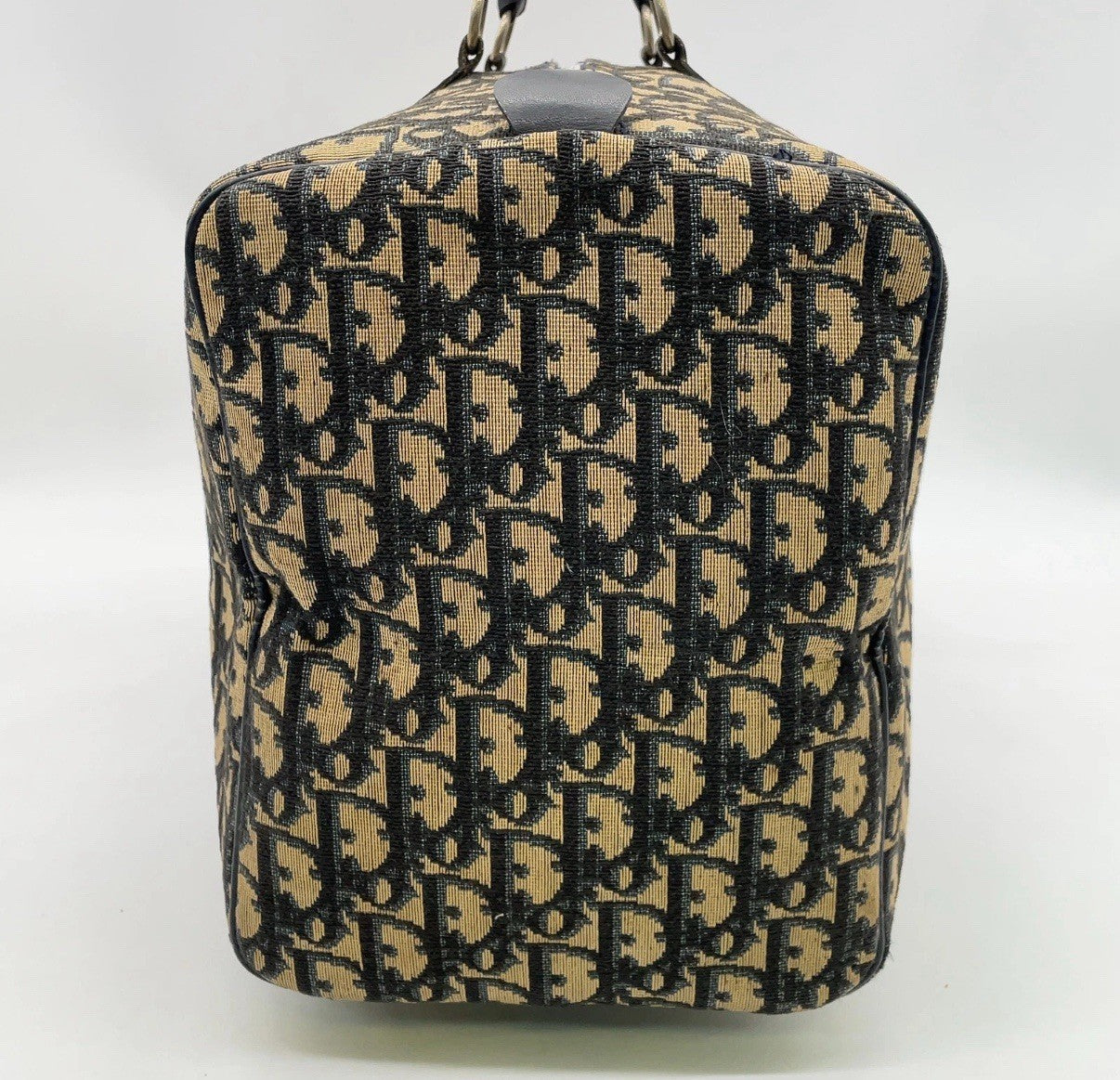 Auth Christian Dior Trotter Pattern Canvas Leather Navy Mini Boston Bag NS101457