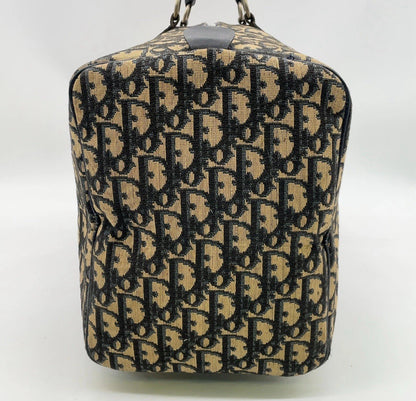 Auth Christian Dior Trotter Pattern Canvas Leather Navy Mini Boston Bag NS101457