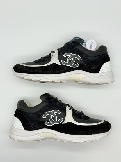 Size 45EU/12US - Chanel CC Logo White Black Nylon/Seude Sneakers