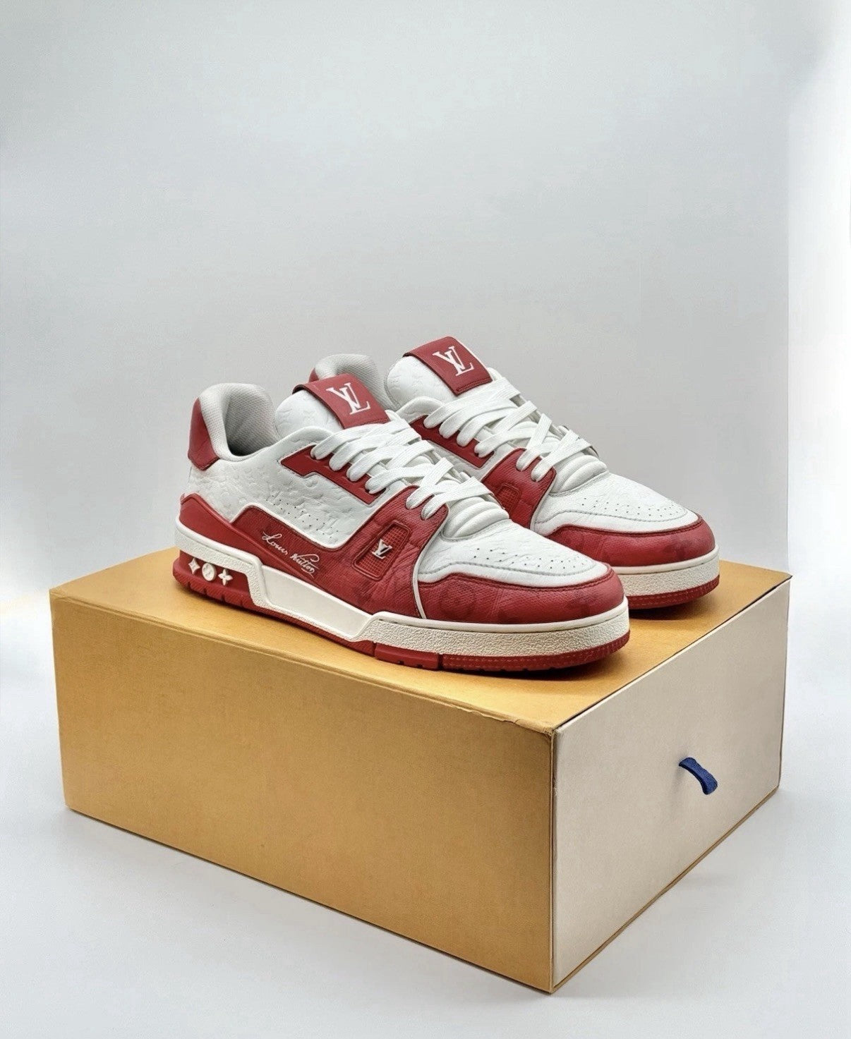 Size 10.5 - Louis Vuitton Trainer Low #54 Mini Monogram - Red