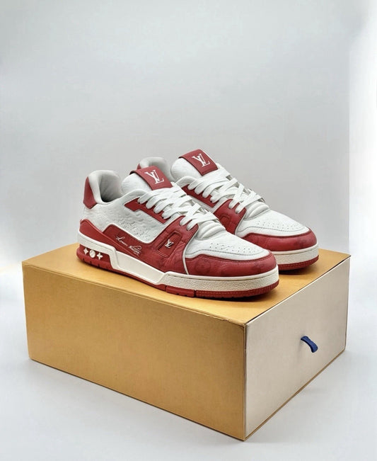 Size 10.5 - Louis Vuitton Trainer Low #54 Mini Monogram - Red