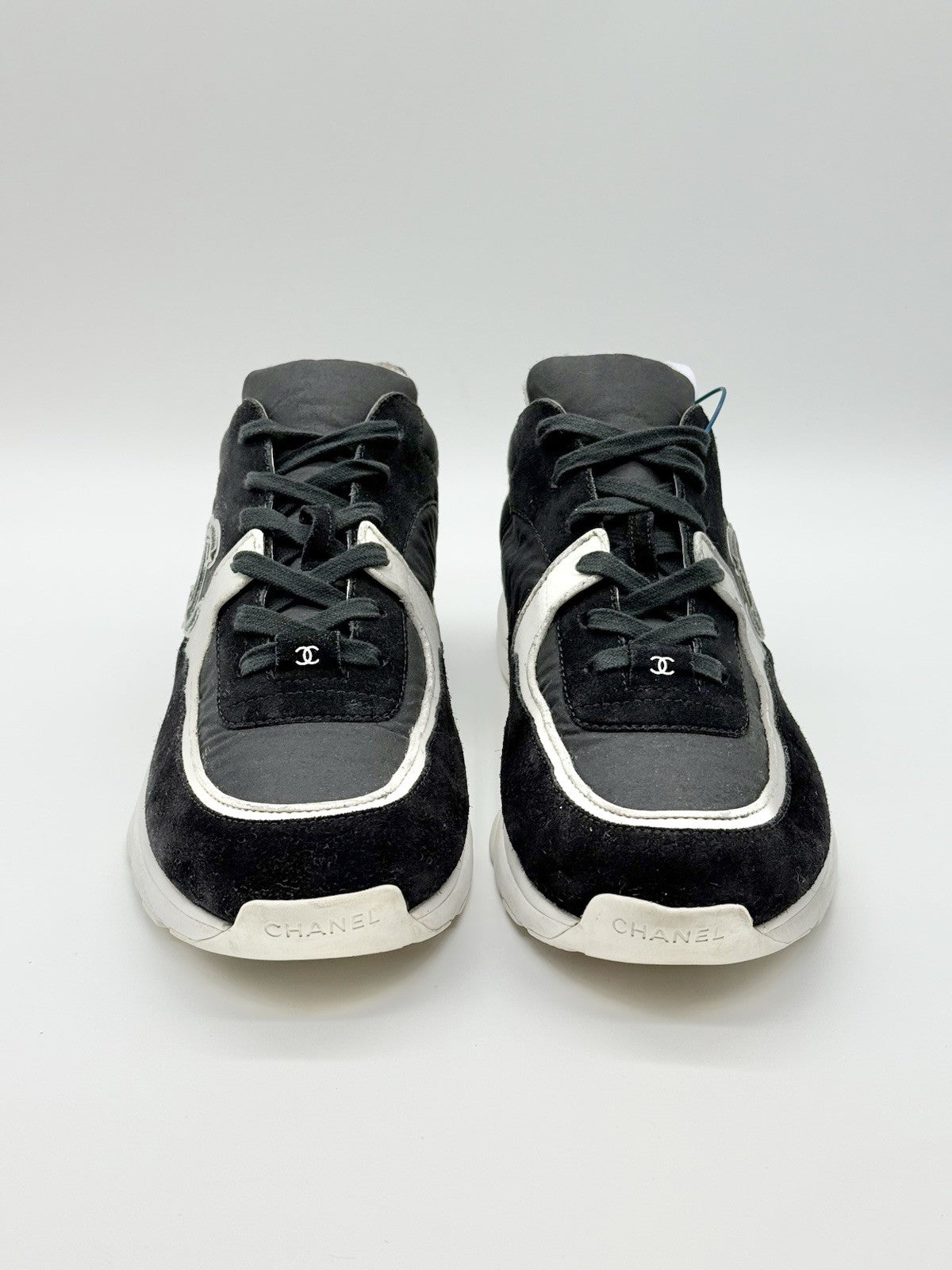 Size 45EU/12US - Chanel CC Logo White Black Nylon/Seude Sneakers