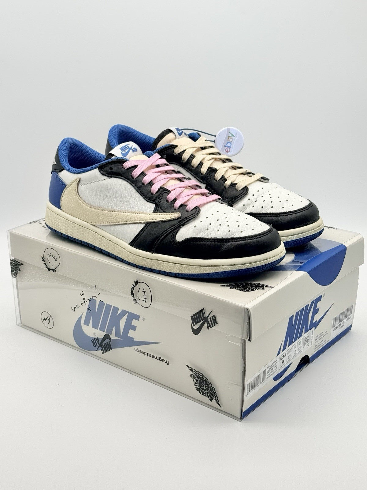 Size 9 - Jordan 1 Retro x Fragment Design x Travis Scott Low Blue