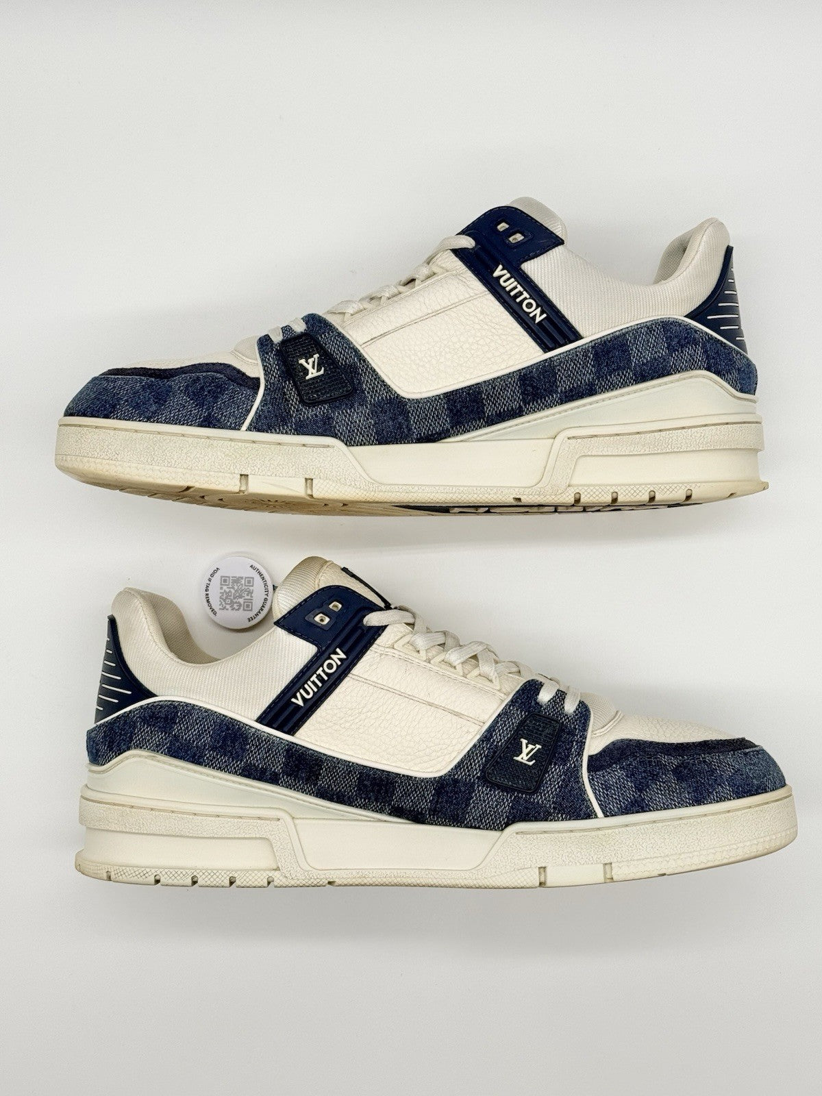 Size 11 - Louis Vuitton Trainer Low Monogram Cream Denim