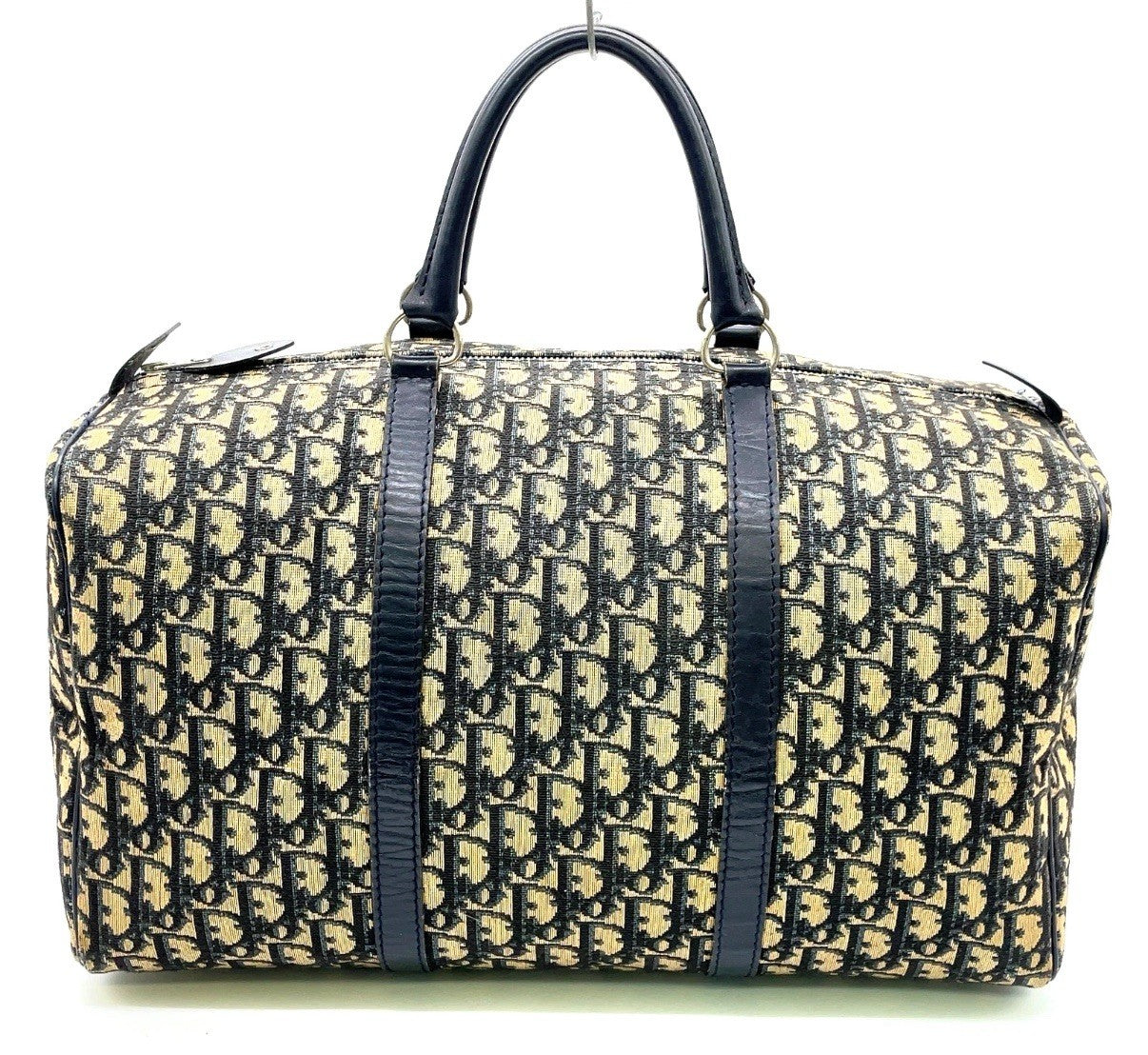 Auth Christian Dior Trotter Pattern Canvas Leather Navy Mini Boston Bag NS101457