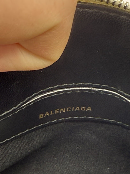 Balenciaga White Crocodile Ville Top Handle Bag with Black Letters